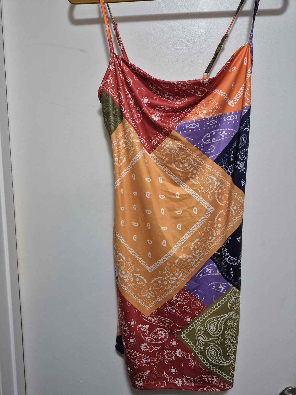 NWOT SHEIN Multicolor Bandana Print Cowl Neck Mini Slip Dress